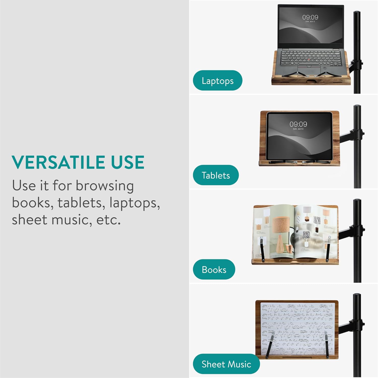 Navaris Βάση Στήριξης Βιβλίων και Τάμπλετ με Ρυθμιζόμενο Βραχίονα - ‎Acacia Brown