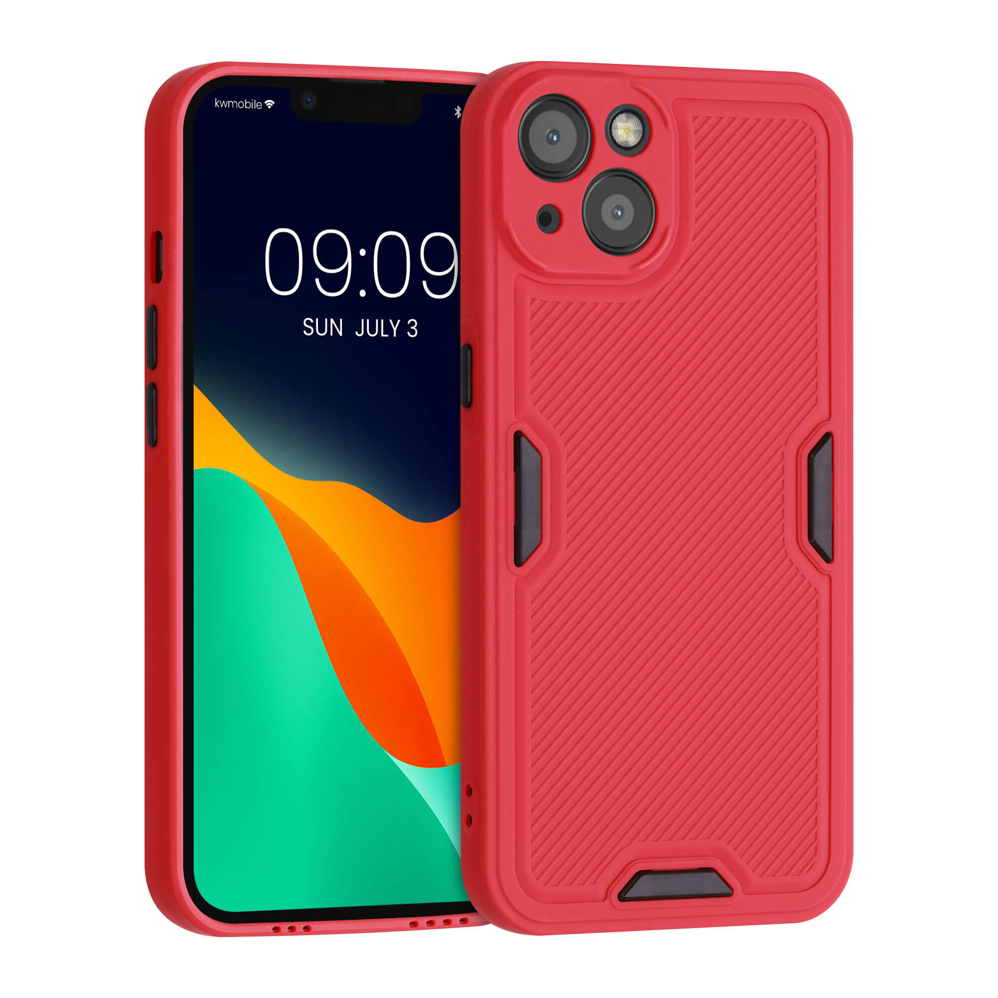 KW iPhone 13 Θήκη Σιλικόνης TPU Design Relief Pattern - Red / Black - 56701.09