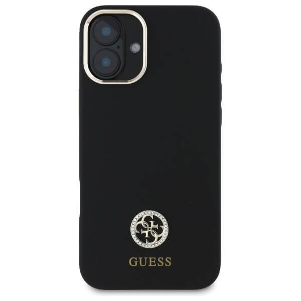 Guess iPhone 16 - Silicone Logo Strass 4G - Σκληρή Θήκη με Πλαίσιο Σιλικόνης - Black - GUHCP16SM4DGPK