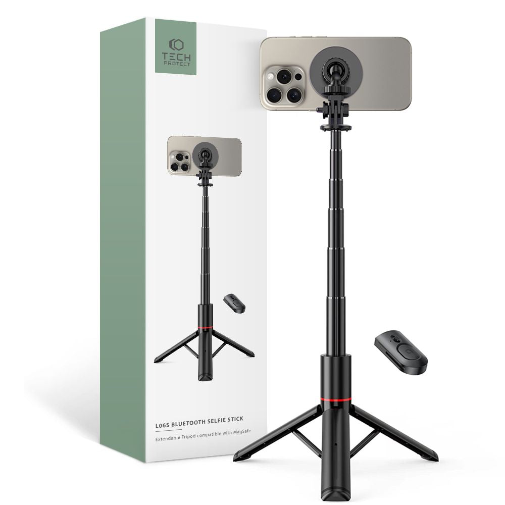 Tech-Protect L06S Ασύρματο MagSafe Selfie Stick με Τρίποδο και Bluetooth Τηλεχειριστήριο - Black