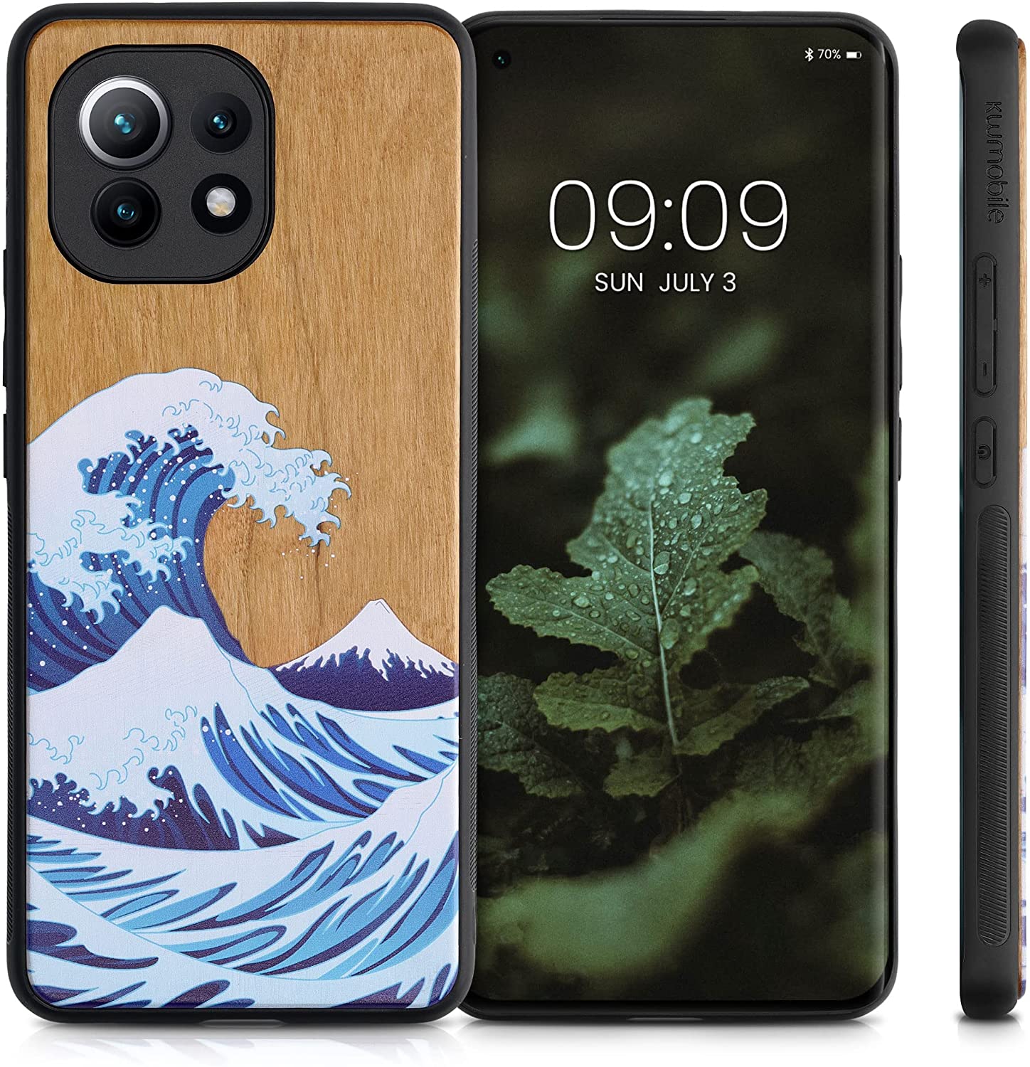 KW Xiaomi Mi 11 Θήκη από Φυσικό Ξύλο - Design Wood Japanese Wave - Blue / White / Brown - 54662.06