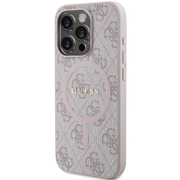 Guess iPhone 15 Pro - 4G Collection Leather Metal Logo MagSafe Θήκη με Επένδυση Συνθετικού Δέρματος και MagSafe - Pink - GUHMP15LG4GFRP