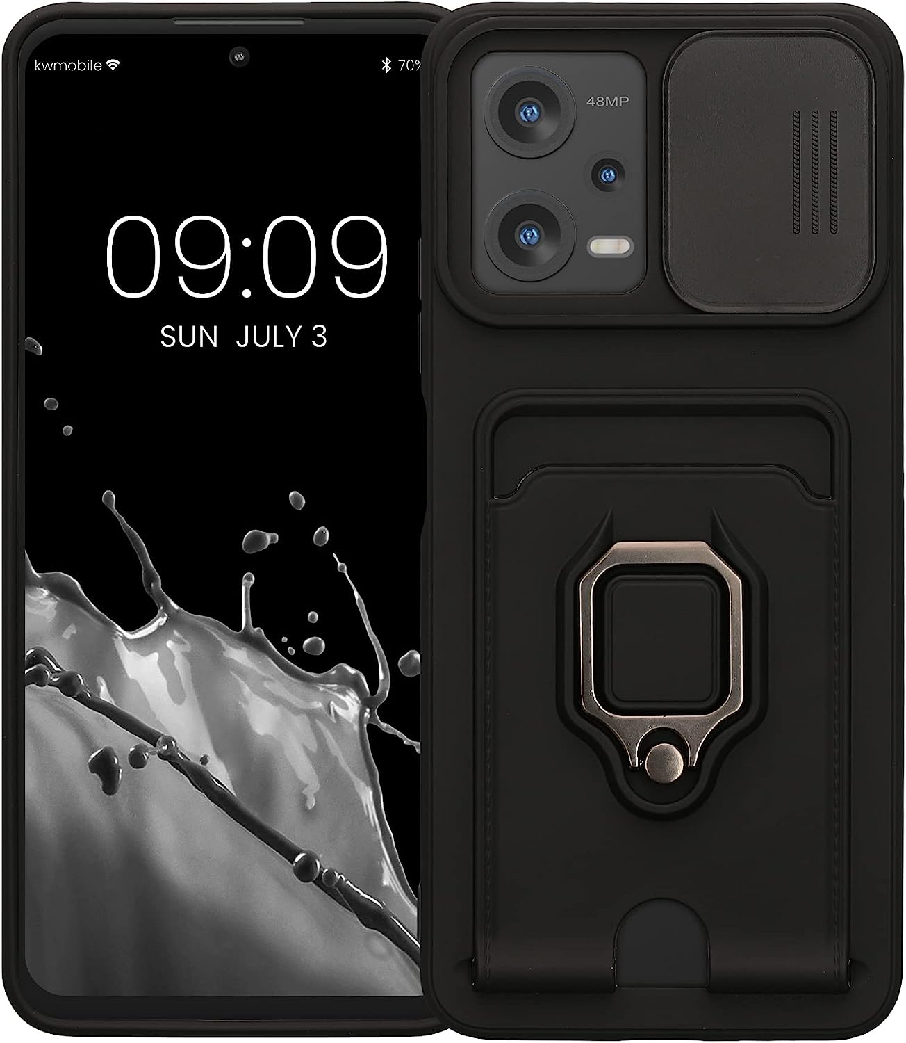 KW Xiaomi Redmi Note 12 5G / Poco X5 5G Θήκη Σιλικόνης με Κάλυμμα για την Κάμερα και Δαχτυλίδι Συγκράτησης - Black - 61182.01