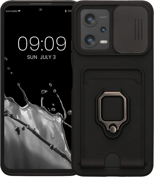 KW Xiaomi Redmi Note 12 5G / Poco X5 5G Θήκη Σιλικόνης με Κάλυμμα για την Κάμερα και Δαχτυλίδι Συγκράτησης - Black - 61182.01