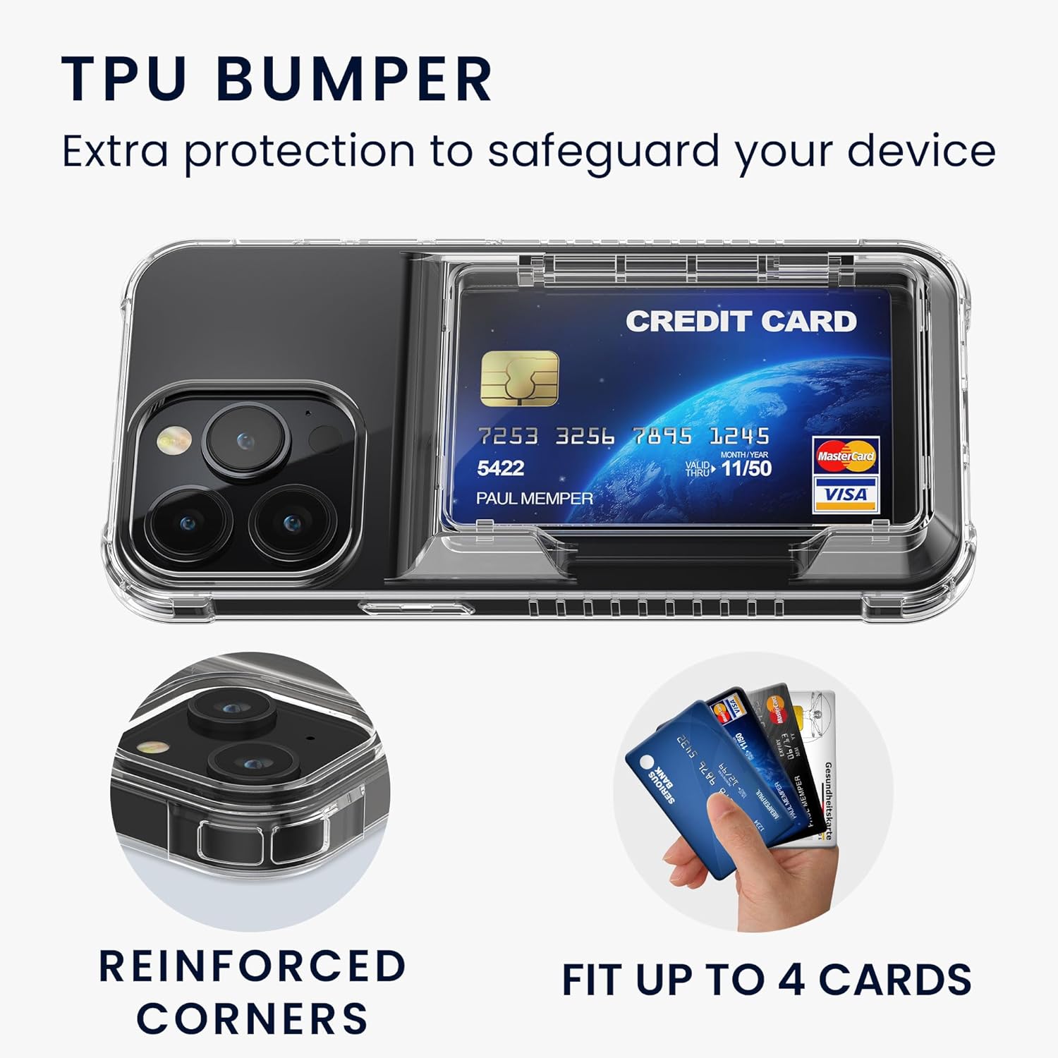 KW iPhone 15 Pro Max Σκληρή Θήκη με Υποδοχή για Κάρτες - Clear