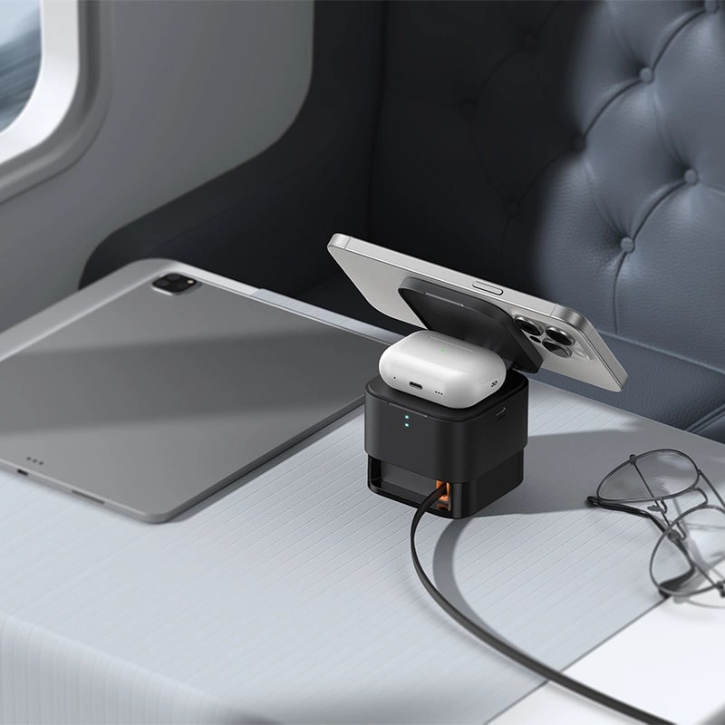 Baseus MagPro 2in1 Ασύρματος Φορτιστής MagSafe για Smartphones και Airpods με Ενσωματωμένο Καλώδιο USB-C - Black - BS-W531