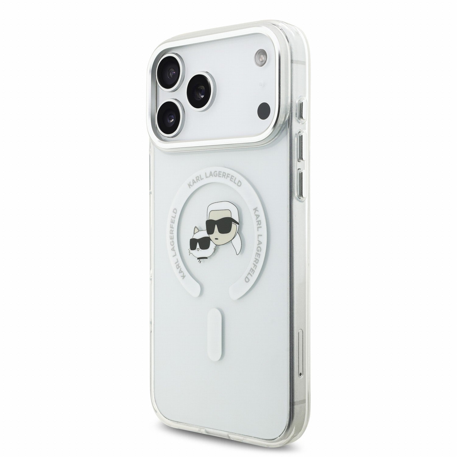 Karl Lagerfeld iPhone 18 Pro / iPhone 17 Pro - Σκληρή Θήκη MagSafe με Πλαίσιο Σιλικόνης - IML K and CH Heads Metal Frame - White