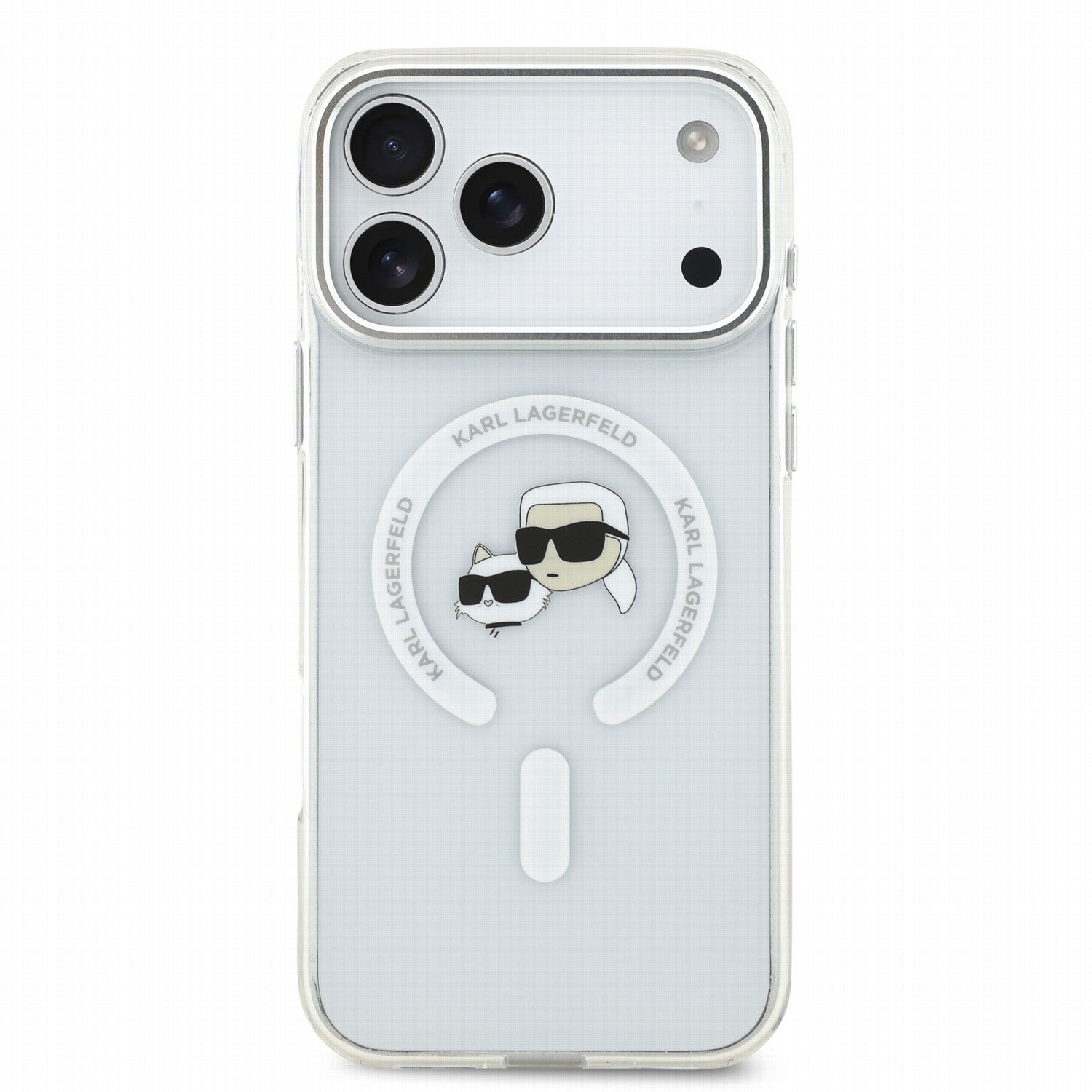 Karl Lagerfeld iPhone 17 Pro Max / iPhone 18 Pro Max - Σκληρή Θήκη με Πλαίσιο Σιλικόνης - IML K and CH Heads Metal Frame MagSafe - White