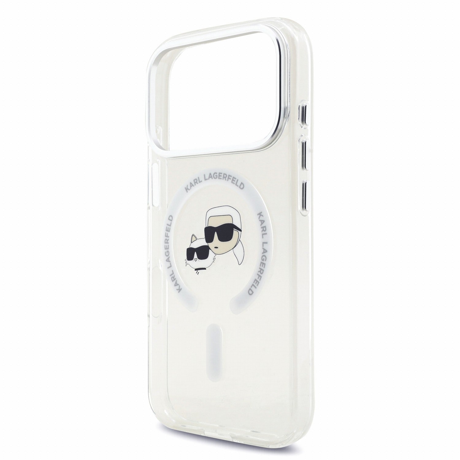 Karl Lagerfeld iPhone 17 Pro / iPhone 18 Pro - Σκληρή Θήκη με Πλαίσιο Σιλικόνης - IML K and CH Heads Metal Frame MagSafe - White