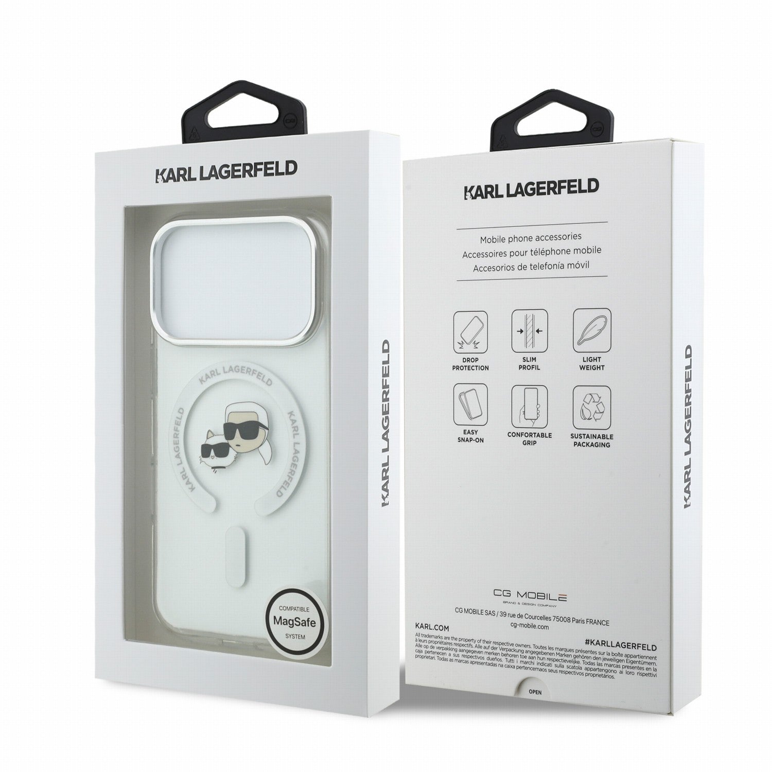 Karl Lagerfeld iPhone 17 Pro / iPhone 18 Pro - Σκληρή Θήκη με Πλαίσιο Σιλικόνης - IML K and CH Heads Metal Frame MagSafe - White