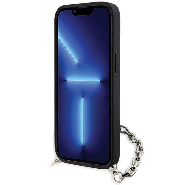 Karl Lagerfeld iPhone 15 / 14 / 13 - Σκληρή Θήκη με Επένδυση Συνθετικού Δέρματος και Πλαίσιο Σιλικόνης - Saffiano Monogram Chain - Silver