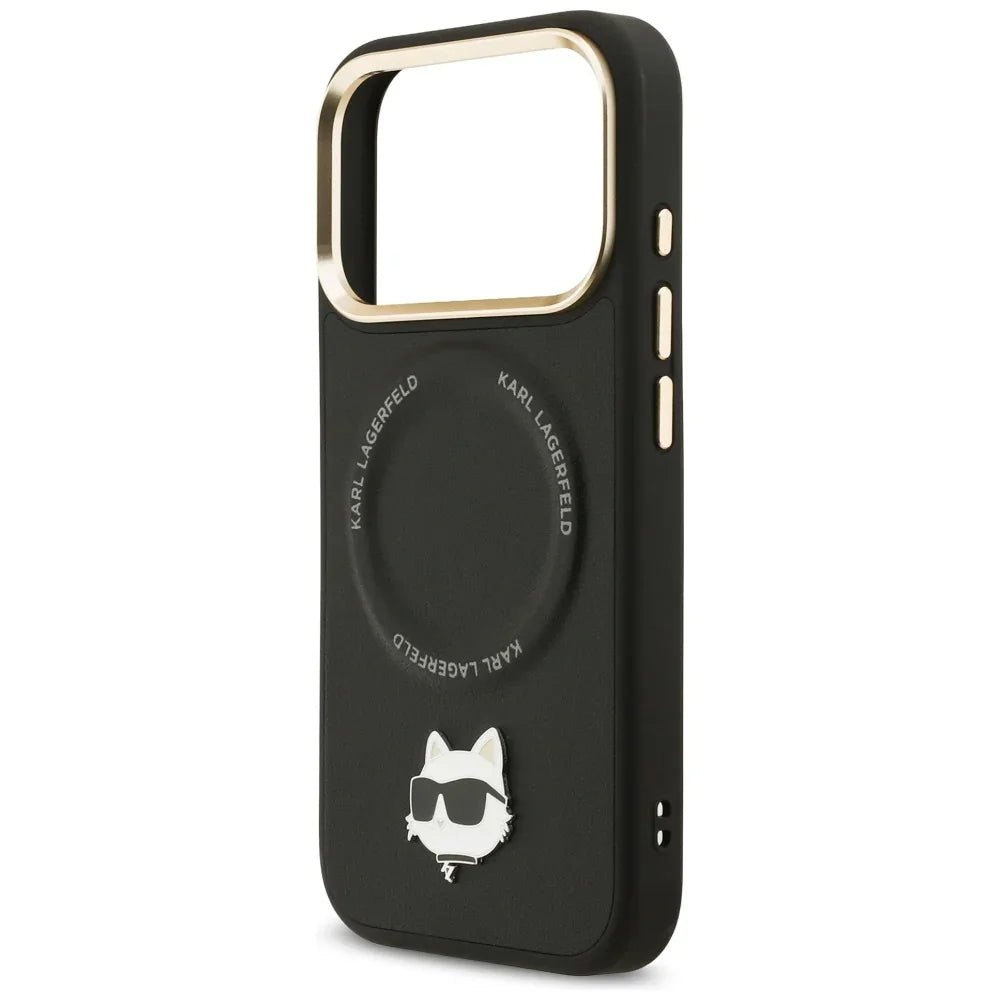 Karl Lagerfeld iPhone 17 Pro - Big Strap Choupette Metal Logo MagSafe - Σκληρή Θήκη με Επένδυση Συνθετικού Δέρματος και Λουράκι - Black