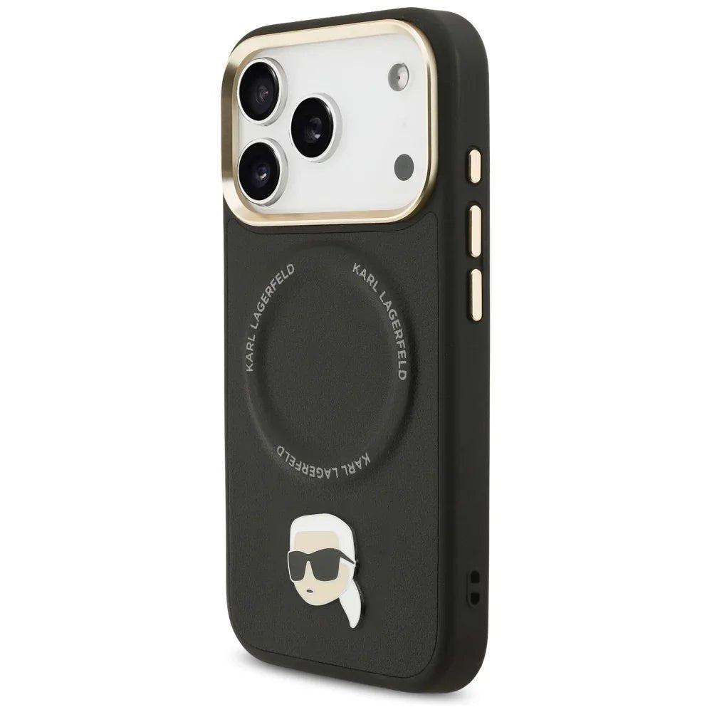 Karl Lagerfeld iPhone 17 Pro - Big Strap Karl Metal Logo MagSafe - Σκληρή Θήκη με Επένδυση Συνθετικού Δέρματος και Λουράκι - Black