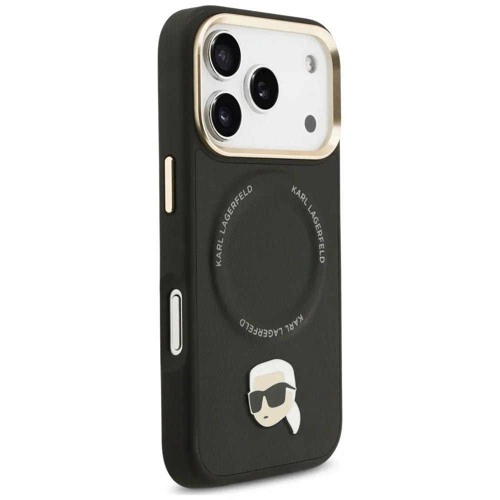 Karl Lagerfeld iPhone 17 Pro - Big Strap Karl Metal Logo MagSafe - Σκληρή Θήκη με Επένδυση Συνθετικού Δέρματος και Λουράκι - Black