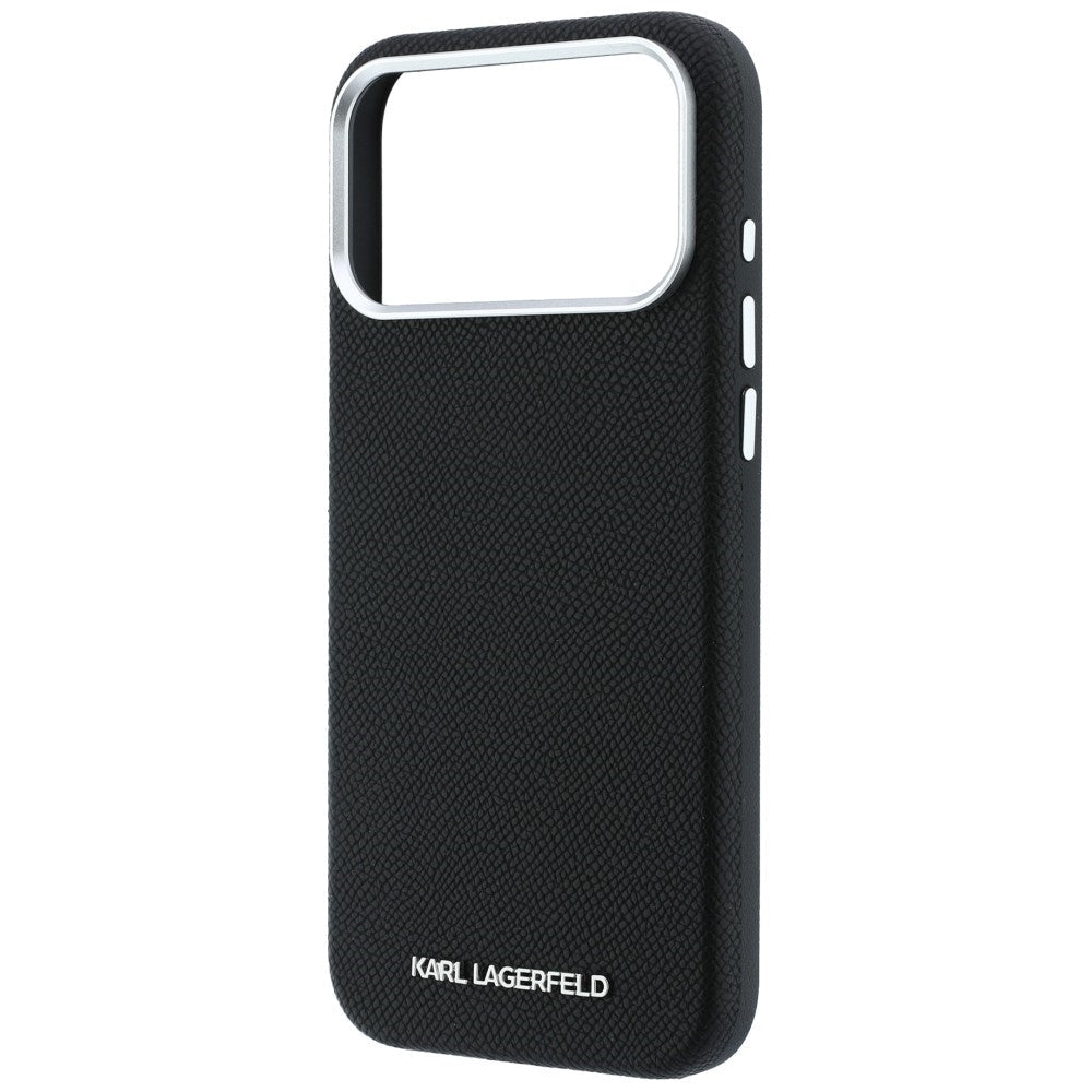 Karl Lagerfeld iPhone 17 Pro / iPhone 18 Pro - Σκληρή Θήκη με Επένδυση Οικολογικού Δέρματος - Grained Elongated Logo MagSafe - Black