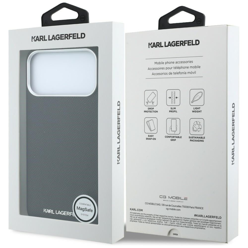Karl Lagerfeld iPhone 17 Pro / iPhone 18 Pro - Σκληρή Θήκη με Επένδυση Οικολογικού Δέρματος - Grained Elongated Logo MagSafe - Black