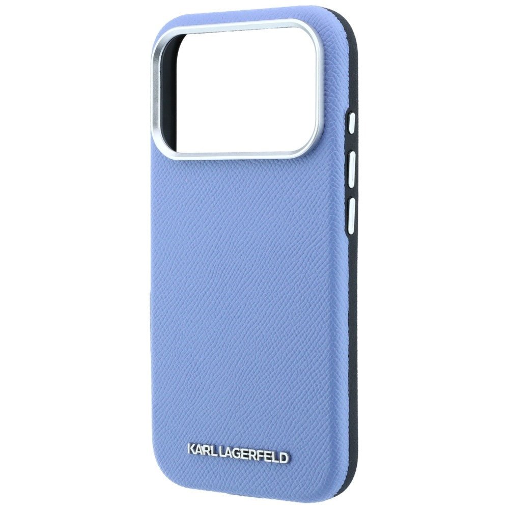 Karl Lagerfeld iPhone 17 Pro / iPhone 18 Pro - Σκληρή Θήκη με Επένδυση Οικολογικού Δέρματος - Grained Elongated Logo MagSafe - Blue