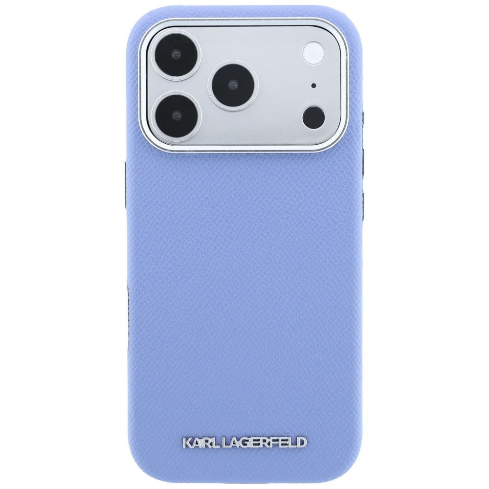 Karl Lagerfeld iPhone 17 Pro / iPhone 18 Pro - Σκληρή Θήκη με Επένδυση Οικολογικού Δέρματος - Grained Elongated Logo MagSafe - Blue