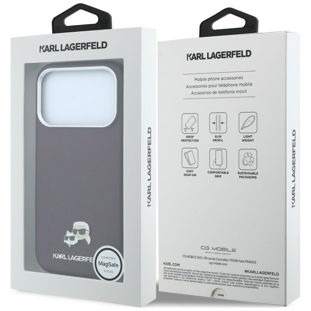 Karl Lagerfeld iPhone 17 Pro / iPhone 18 Pro - Σκληρή Θήκη με Επένδυση Οικολογικού Δέρματος - Grained Heads Metal MagSafe - Burgundy