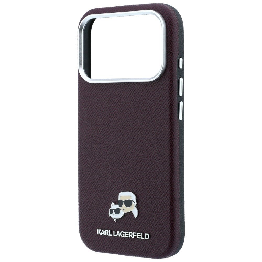 Karl Lagerfeld iPhone 17 Pro / iPhone 18 Pro - Σκληρή Θήκη με Επένδυση Οικολογικού Δέρματος - Grained Heads Metal MagSafe - Burgundy