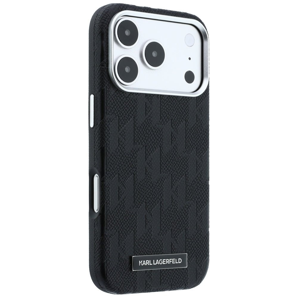 Karl Lagerfeld iPhone 17 Pro / iPhone 18 Pro - Σκληρή Θήκη με Επένδυση Οικολογικού Δέρματος - Grained Mono Resin Logo MagSafe - Black