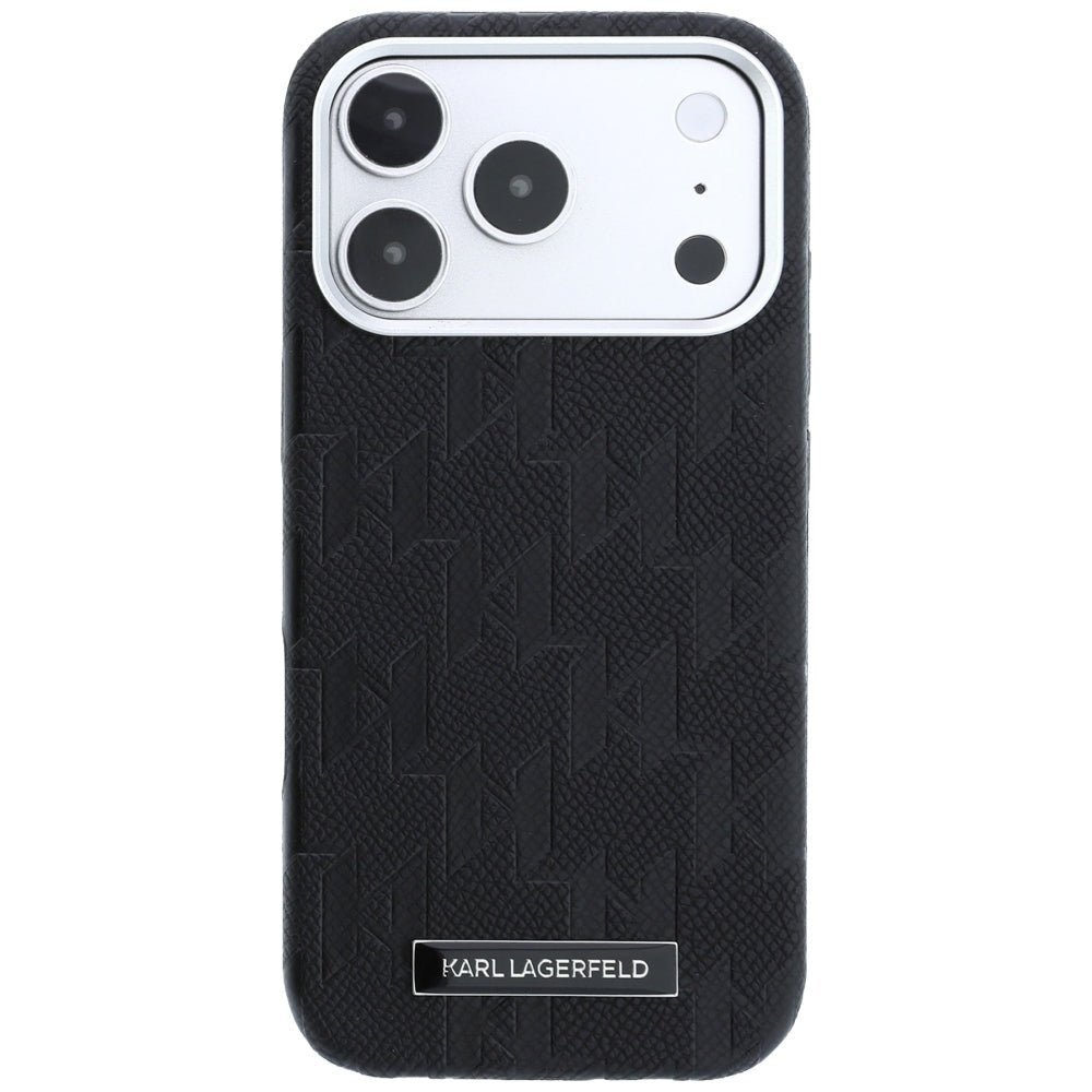 Karl Lagerfeld iPhone 17 Pro / iPhone 18 Pro - Σκληρή Θήκη με Επένδυση Οικολογικού Δέρματος - Grained Mono Resin Logo MagSafe - Black