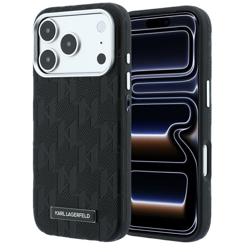 Karl Lagerfeld iPhone 17 Pro / iPhone 18 Pro - Σκληρή Θήκη με Επένδυση Οικολογικού Δέρματος - Grained Mono Resin Logo MagSafe - Black