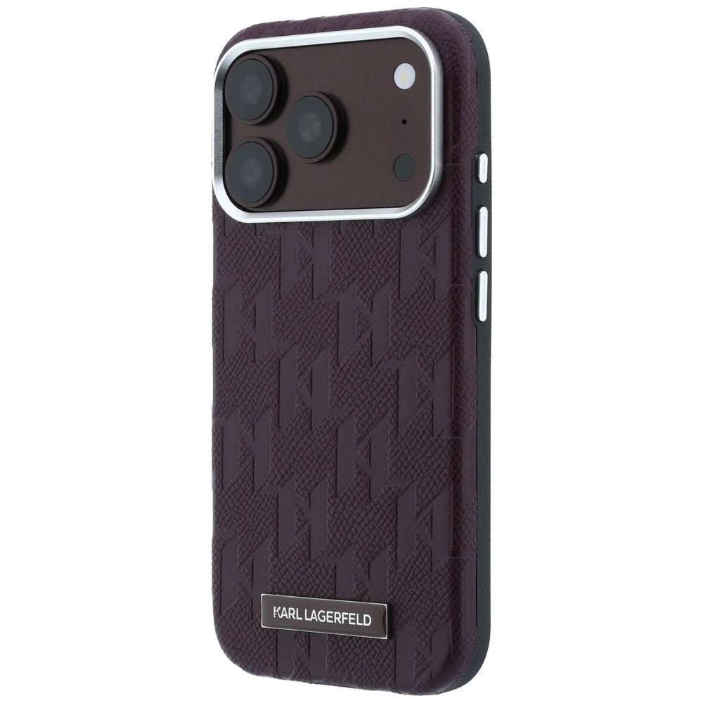 Karl Lagerfeld iPhone 17 Pro / iPhone 18 Pro - Σκληρή Θήκη με Επένδυση Οικολογικού Δέρματος - Grained Mono Resin Logo MagSafe - Burgundy