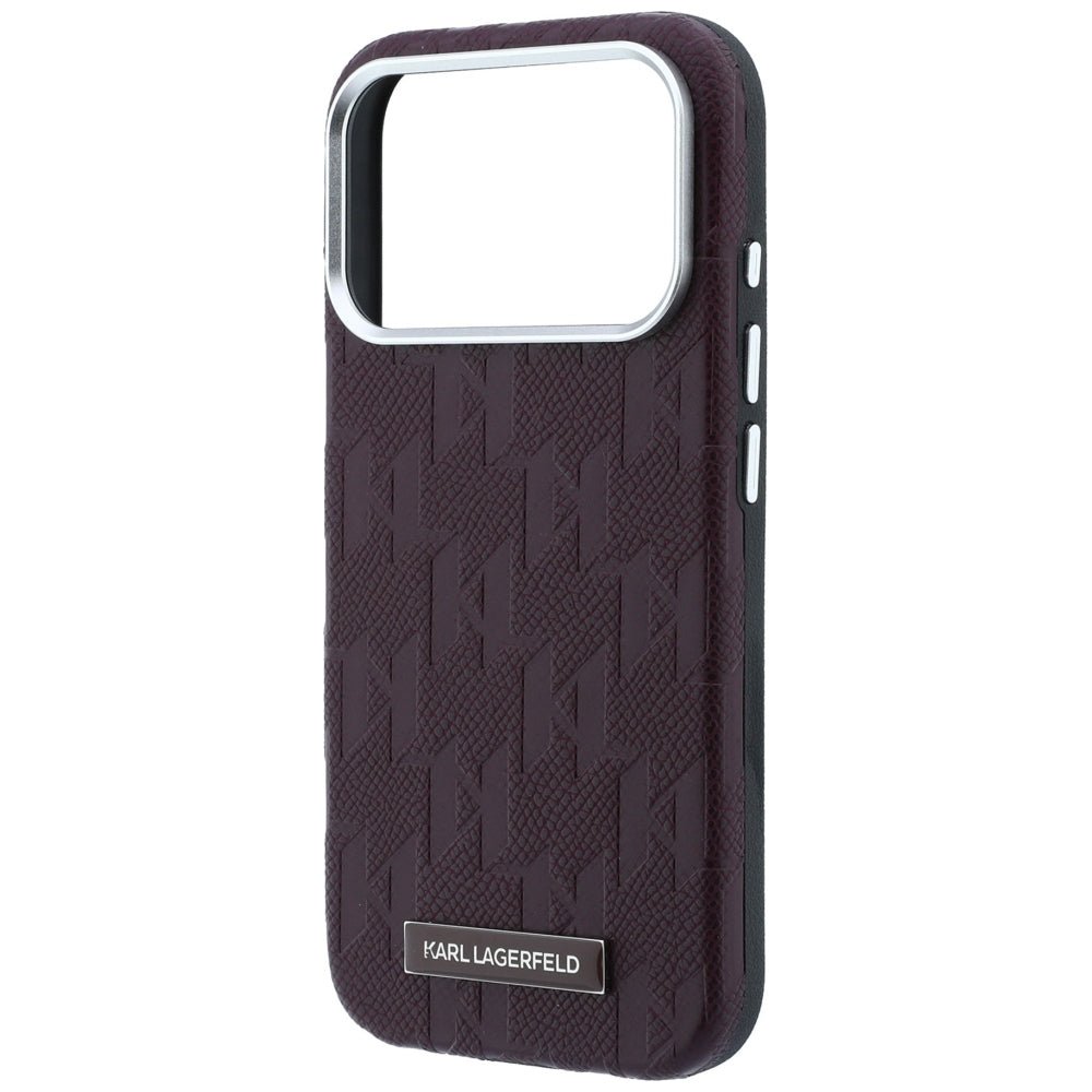 Karl Lagerfeld iPhone 17 Pro / iPhone 18 Pro - Σκληρή Θήκη με Επένδυση Οικολογικού Δέρματος - Grained Mono Resin Logo MagSafe - Burgundy