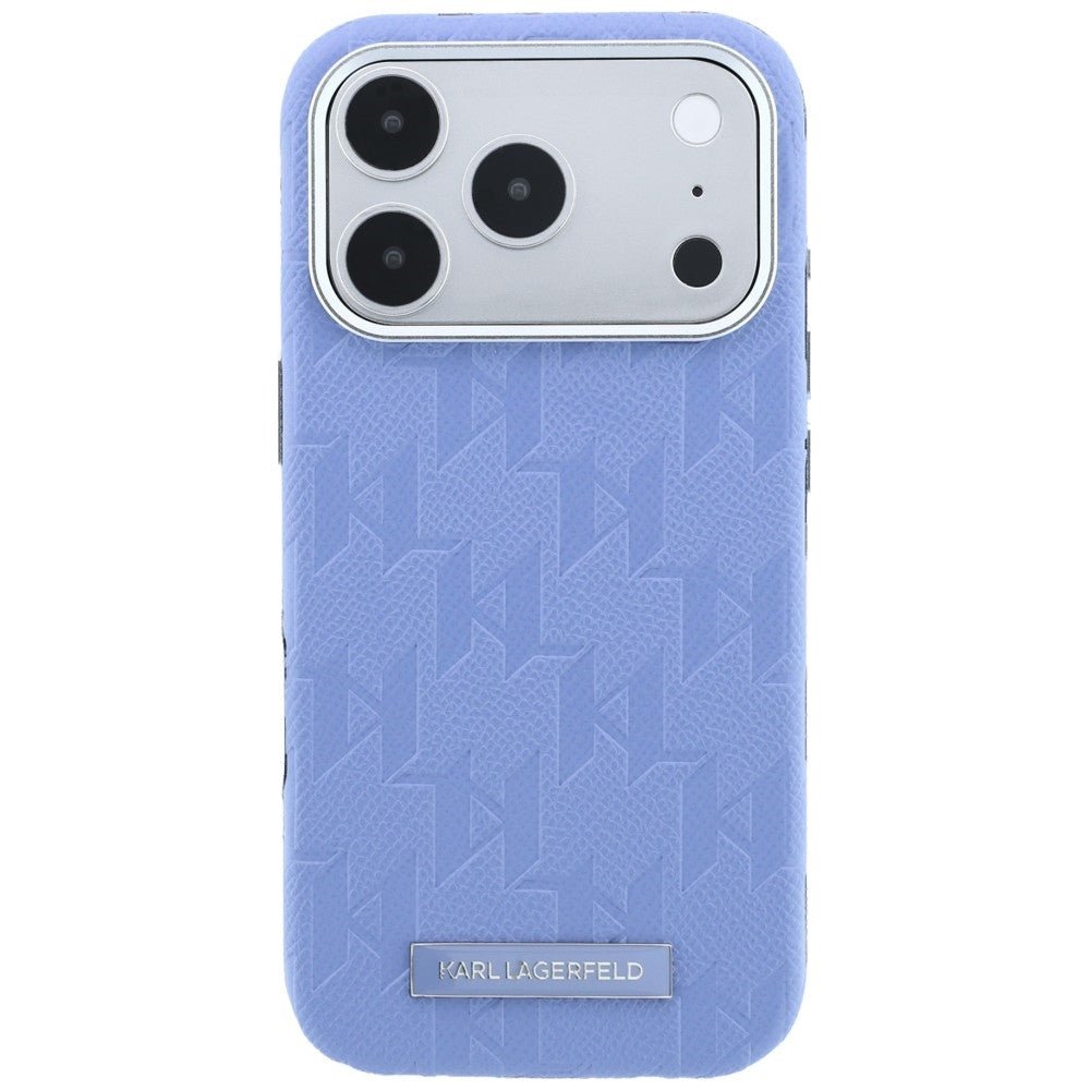 Karl Lagerfeld iPhone 17 Pro / iPhone 18 Pro - Σκληρή Θήκη με Επένδυση Οικολογικού Δέρματος - Grained Mono Resin Logo MagSafe - Light Blue