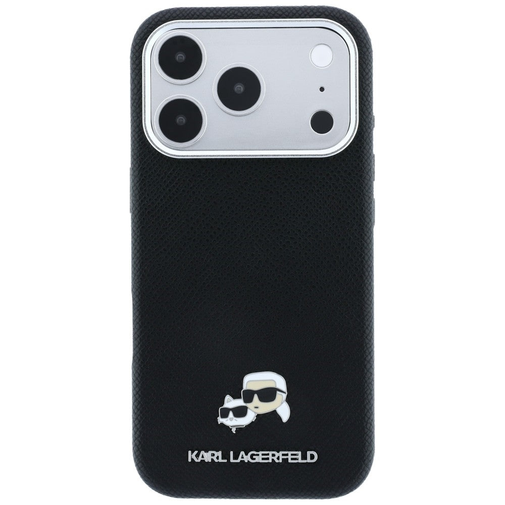 Karl Lagerfeld iPhone 17 Pro / iPhone 18 Pro - Σκληρή Θήκη με Επένδυση Συνθετικού Δέρματος - Grained Heads Metal MagSafe - Black