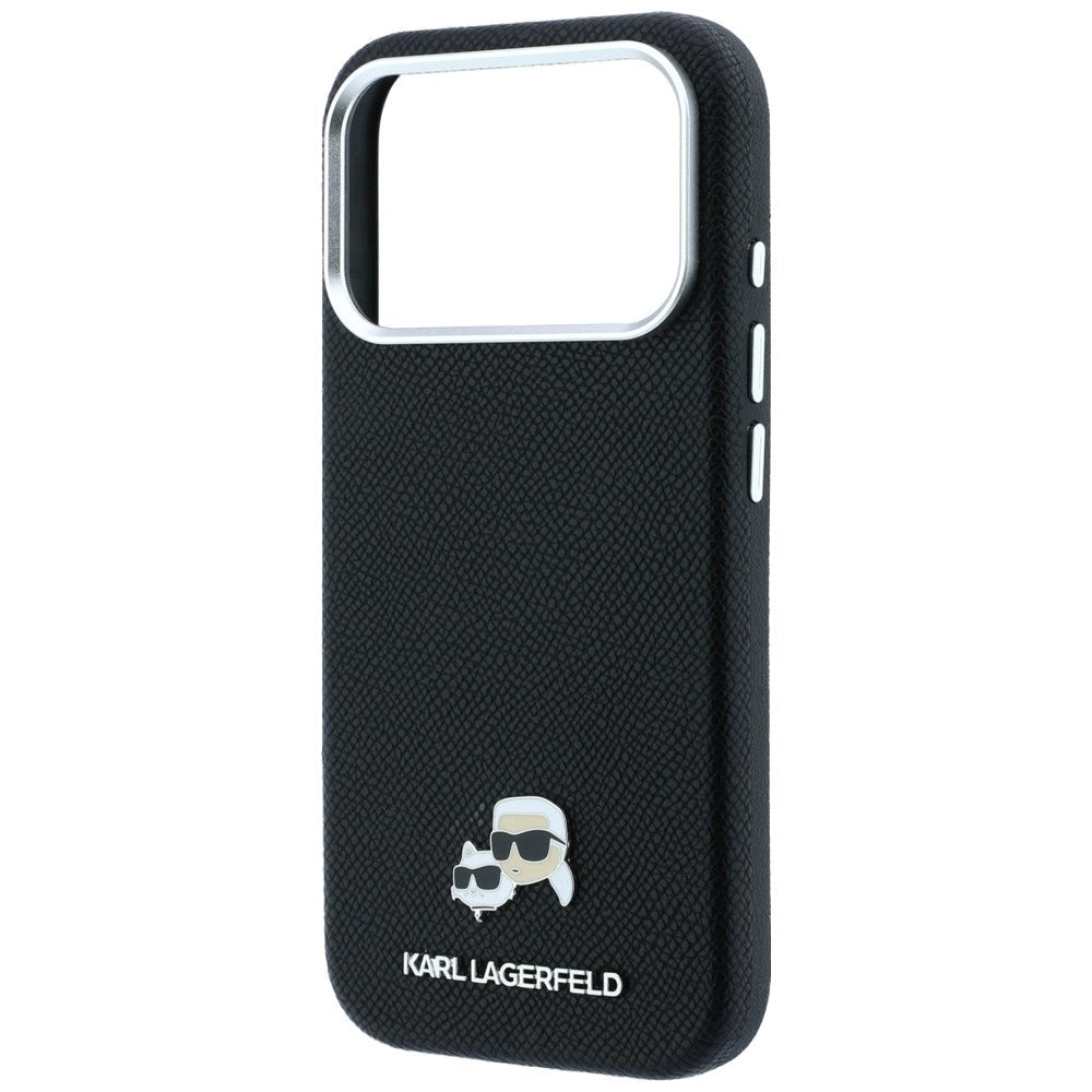 Karl Lagerfeld iPhone 17 Pro / iPhone 18 Pro - Σκληρή Θήκη με Επένδυση Συνθετικού Δέρματος - Grained Heads Metal MagSafe - Black