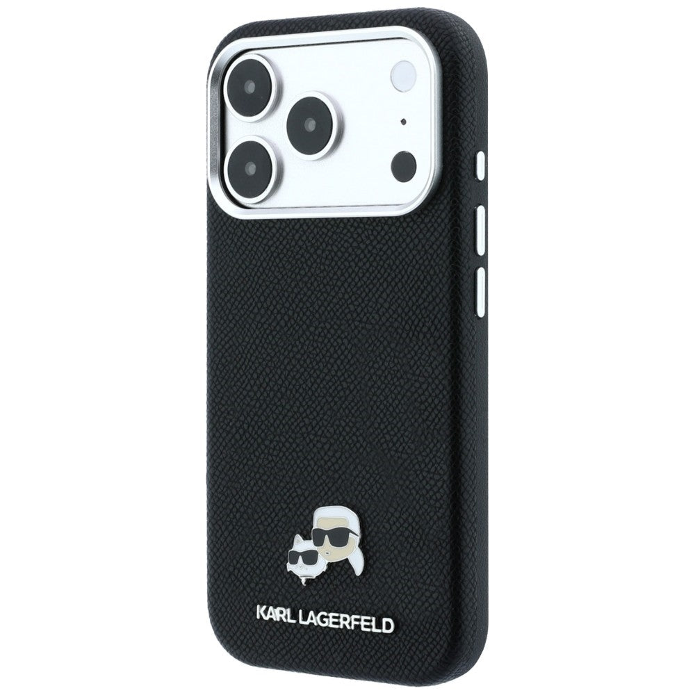 Karl Lagerfeld iPhone 17 Pro / iPhone 18 Pro - Σκληρή Θήκη με Επένδυση Συνθετικού Δέρματος - Grained Heads Metal MagSafe - Black