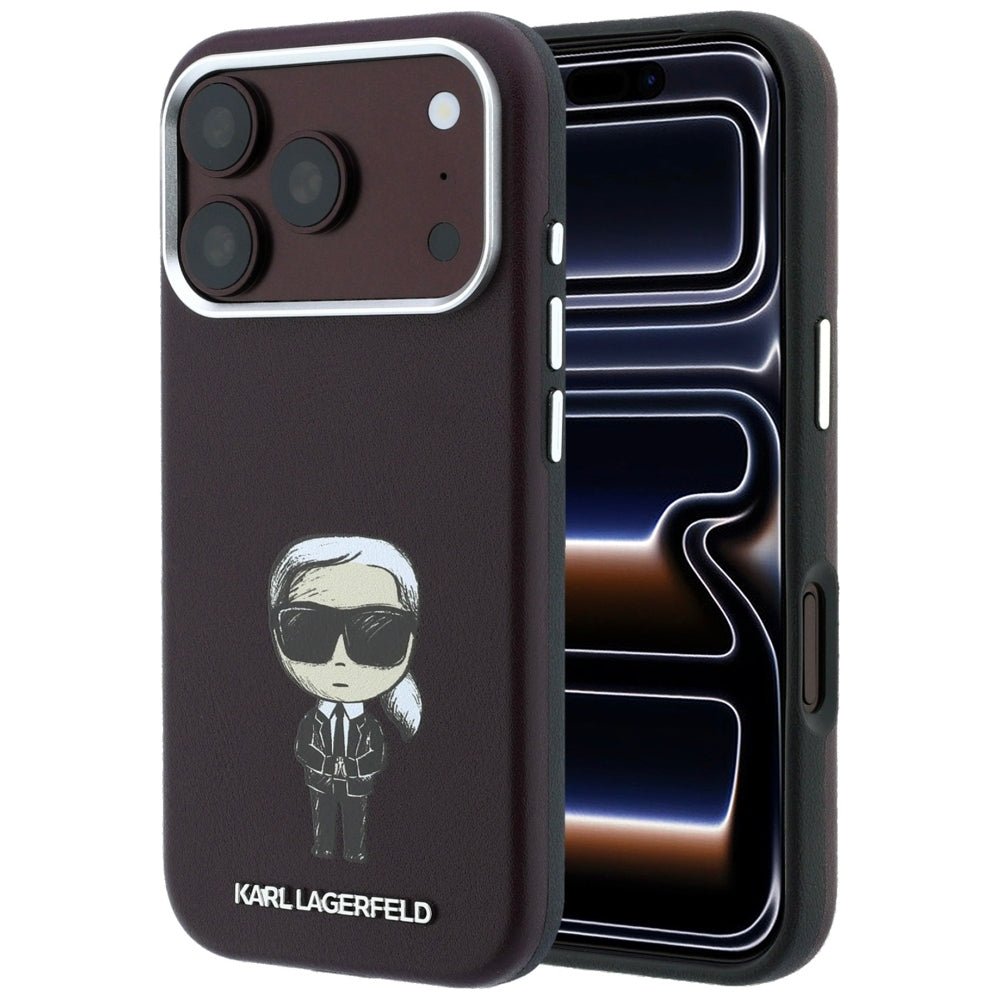 Karl Lagerfeld iPhone 17 Pro / iPhone 18 Pro - Σκληρή Θήκη με Επένδυση Συνθετικού Δέρματος και Πλαίσιο Σιλικόνης - Smooth Ikonik Sketch MagSafe - Burgundy