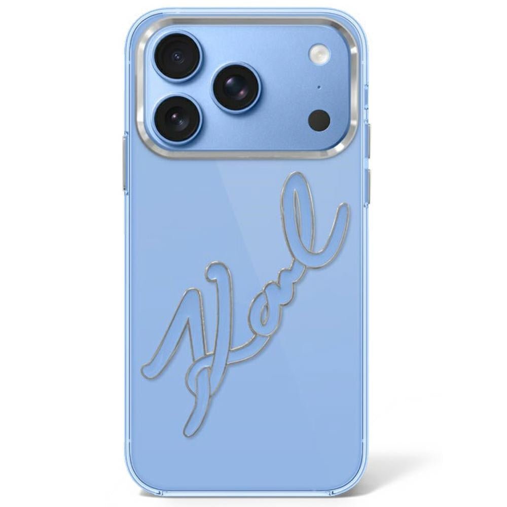 Karl Lagerfeld iPhone 17 Pro / iPhone 18 Pro - Σκληρή Θήκη με Πλαίσιο Σιλικόνης - IML Big Signature Resin Metal Frame - Blue