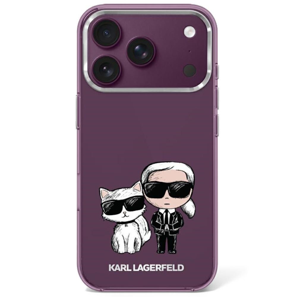 Karl Lagerfeld iPhone 17 Pro / iPhone 18 Pro - Σκληρή Θήκη με Πλαίσιο Σιλικόνης - IML Karl and Choupette Bodies Sketch Print MagSafe - Burgundy