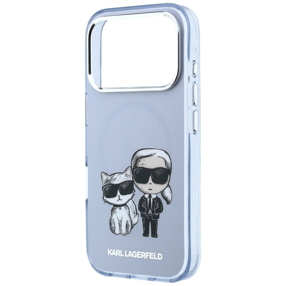Karl Lagerfeld iPhone 17 Pro / iPhone 18 Pro - Σκληρή Θήκη με Πλαίσιο Σιλικόνης - IML Karl and Choupette Bodies Sketch Print MagSafe - Light Blue