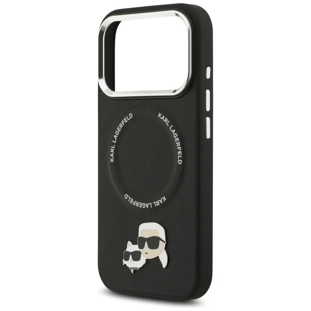 Karl Lagerfeld iPhone 17 Pro - Karl and Choupette Pins MagSafe - Σκληρή Θήκη με Επένδυση Συνθετικού Δέρματος - Black