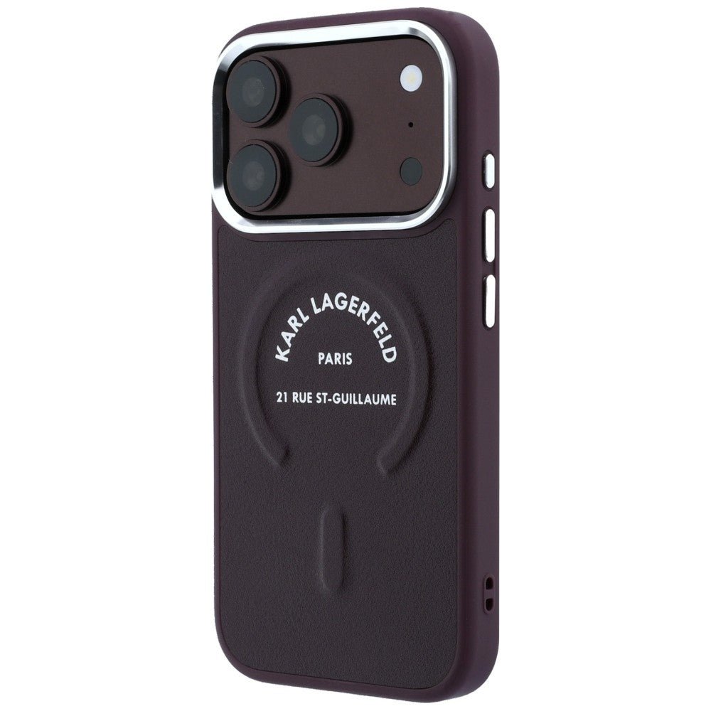 Karl Lagerfeld iPhone 17 Pro Max / iPhone 18 Pro Max - Σκληρή Θήκη με Επένδυση Οικολογικού Δέρματος - Embossed Open Ring RSG Logo MagSafe - Burgundy