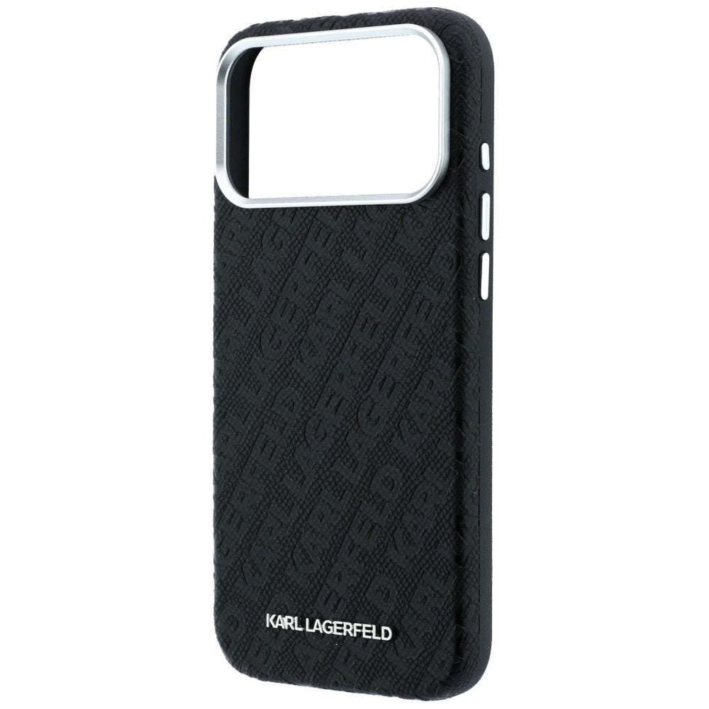 Karl Lagerfeld iPhone 17 Pro Max / iPhone 18 Pro Max - Σκληρή Θήκη με Επένδυση Οικολογικού Δέρματος - Grained Allover Logo Metal Elongated Magsafe - Black