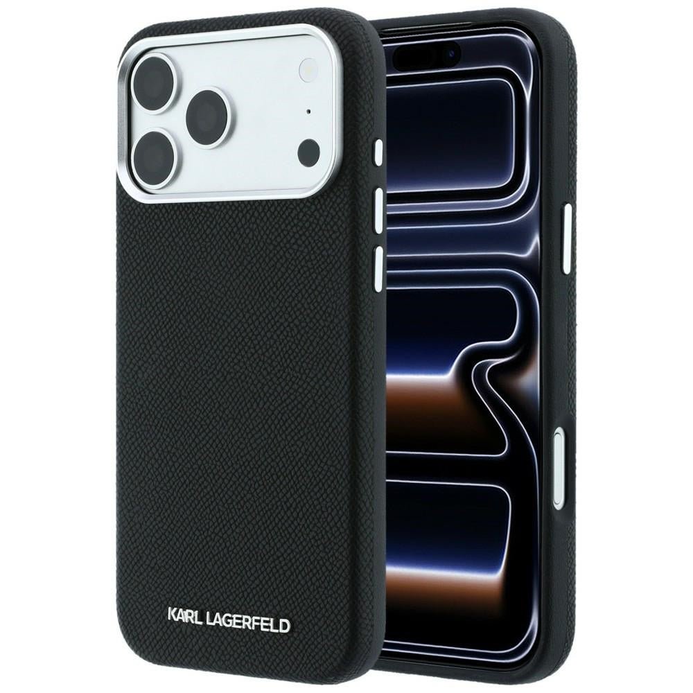 Karl Lagerfeld iPhone 17 Pro Max / iPhone 18 Pro Max - Σκληρή Θήκη με Επένδυση Οικολογικού Δέρματος - Grained Elongated Logo MagSafe - Black