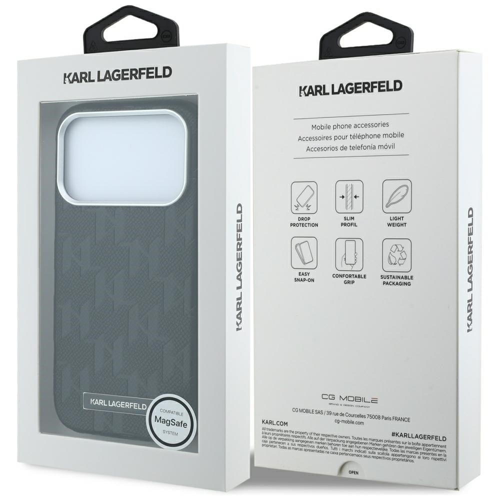 Karl Lagerfeld iPhone 17 Pro Max / iPhone 18 Pro Max - Σκληρή Θήκη με Επένδυση Οικολογικού Δέρματος - Grained Mono Resin Logo MagSafe - Black