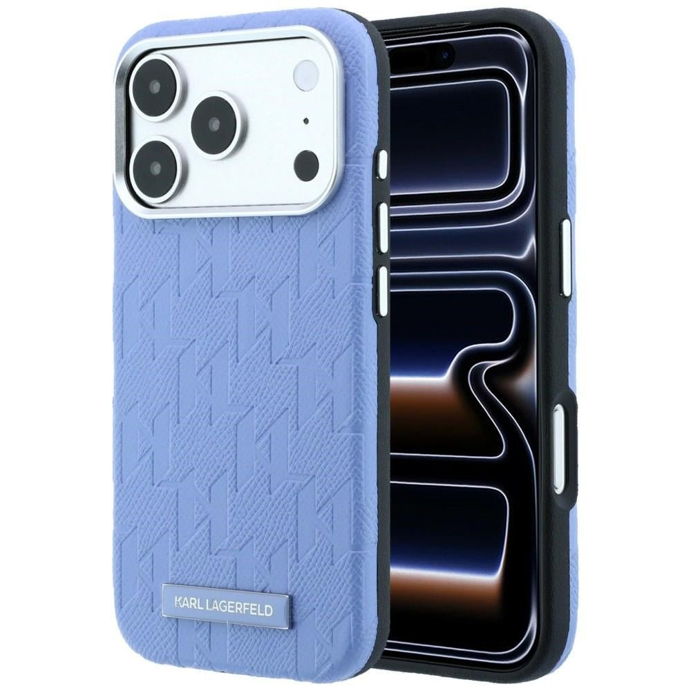Karl Lagerfeld iPhone 17 Pro Max / iPhone 18 Pro Max - Σκληρή Θήκη με Επένδυση Οικολογικού Δέρματος - Grained Mono Resin Logo MagSafe - Light Blue