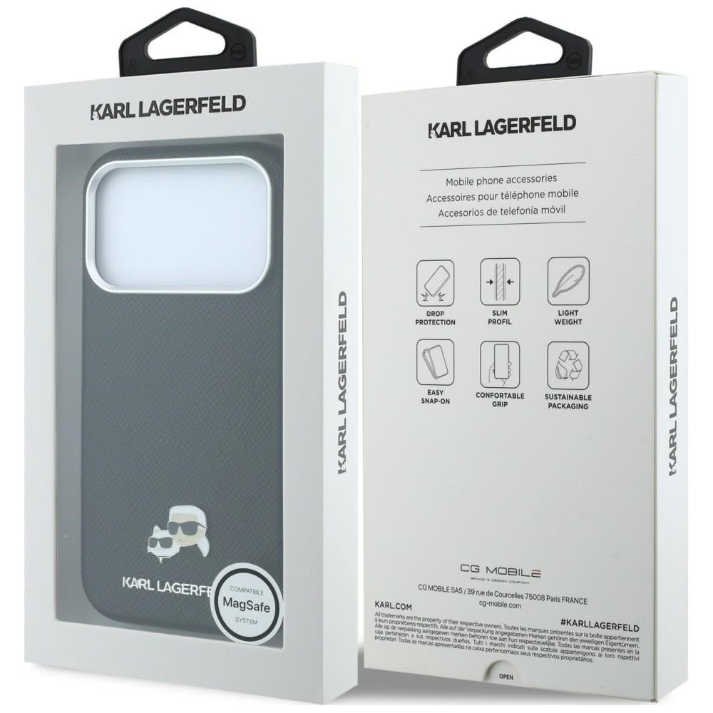 Karl Lagerfeld iPhone 17 Pro Max / iPhone 18 Pro Max - Σκληρή Θήκη με Επένδυση Συνθετικού Δέρματος - Grained Heads Metal MagSafe - Black