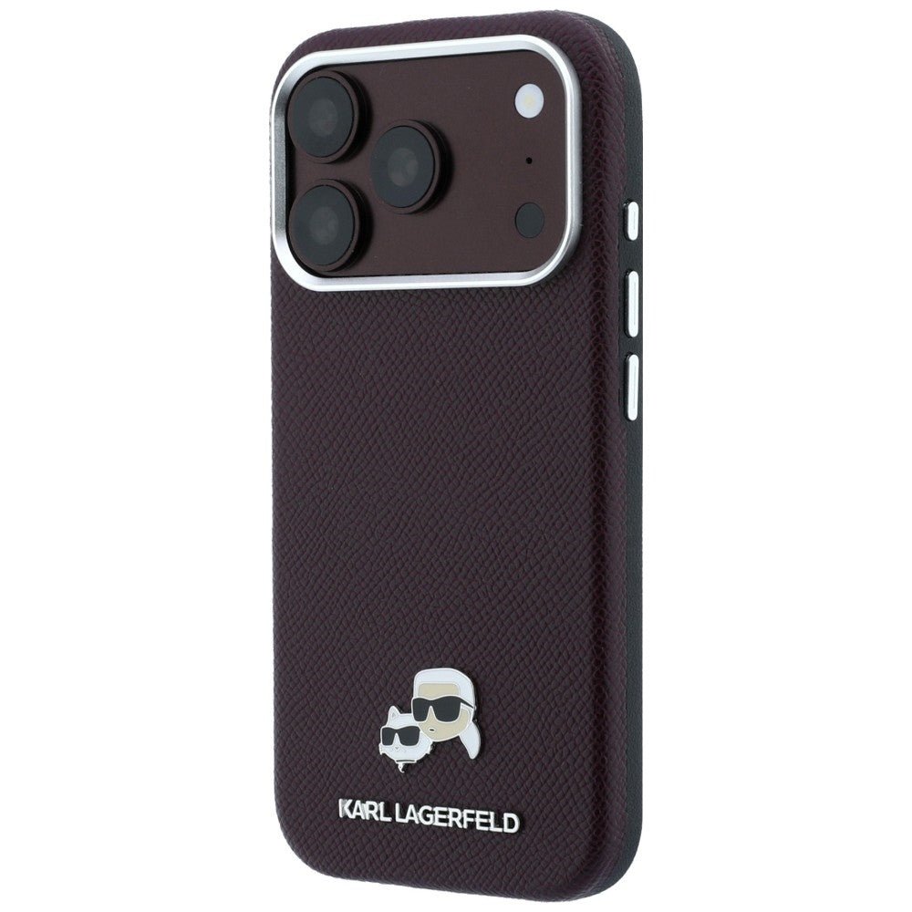 Karl Lagerfeld iPhone 17 Pro Max / iPhone 18 Pro Max - Σκληρή Θήκη με Επένδυση Συνθετικού Δέρματος - Grained Heads Metal MagSafe - Burgundy