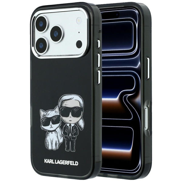 Karl Lagerfeld iPhone 17 Pro Max / iPhone 18 Pro Max - Σκληρή Θήκη με Πλαίσιο Σιλικόνης - IML Karl and Choupette Bodies Sketch Print MagSafe - Black