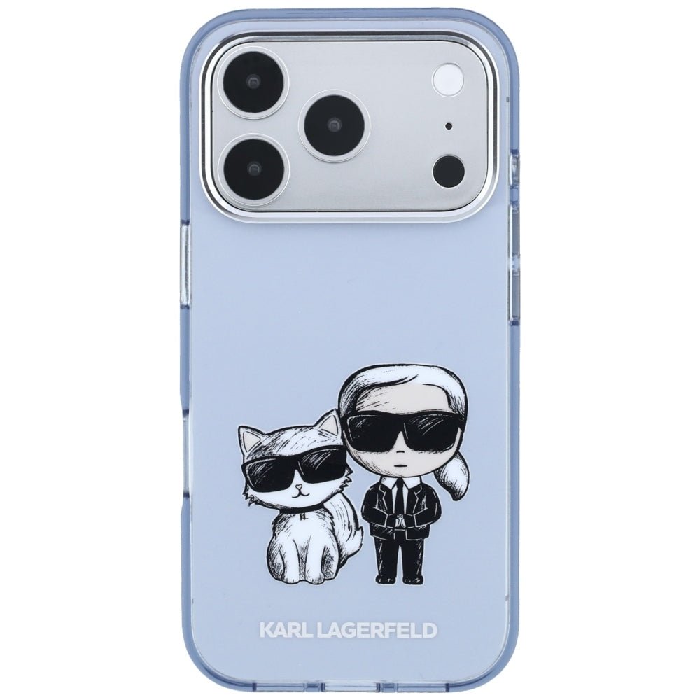 Karl Lagerfeld iPhone 17 Pro Max / iPhone 18 Pro Max - Σκληρή Θήκη με Πλαίσιο Σιλικόνης - IML Karl and Choupette Bodies Sketch Print MagSafe - Light Blue