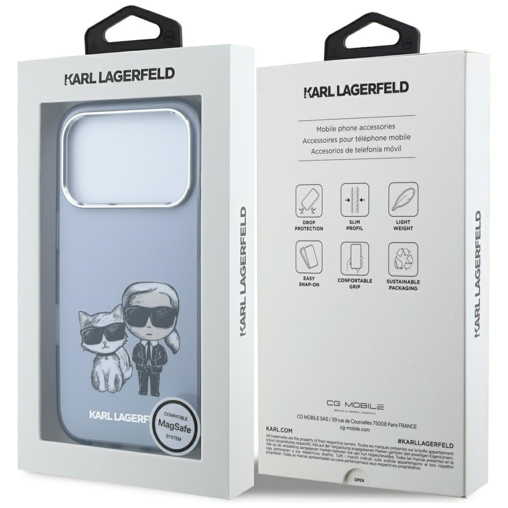Karl Lagerfeld iPhone 17 Pro Max / iPhone 18 Pro Max - Σκληρή Θήκη με Πλαίσιο Σιλικόνης - IML Karl and Choupette Bodies Sketch Print MagSafe - Light Blue