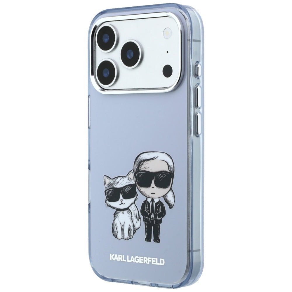 Karl Lagerfeld iPhone 17 Pro Max / iPhone 18 Pro Max - Σκληρή Θήκη με Πλαίσιο Σιλικόνης - IML Karl and Choupette Bodies Sketch Print MagSafe - Light Blue