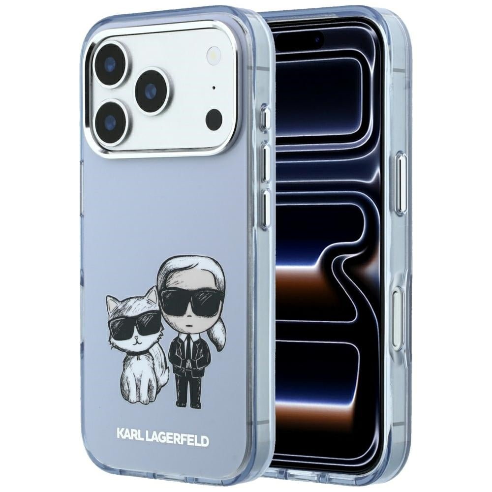 Karl Lagerfeld iPhone 17 Pro Max / iPhone 18 Pro Max - Σκληρή Θήκη με Πλαίσιο Σιλικόνης - IML Karl and Choupette Bodies Sketch Print MagSafe - Light Blue